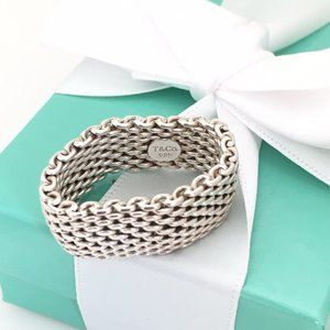 Size 10.5 Tiffany & Co Somerset Ring Mesh Weave Mens Unisex in Sterling Silver